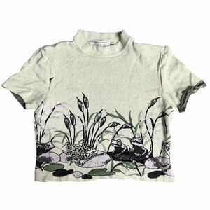 St. John Sport Frog Graphic Knit Top Size Medium